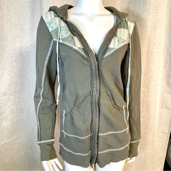 Free People Intimately Olive Patchwork Zip-Up Hoodie in Sz Medium - Picture 1 of 8